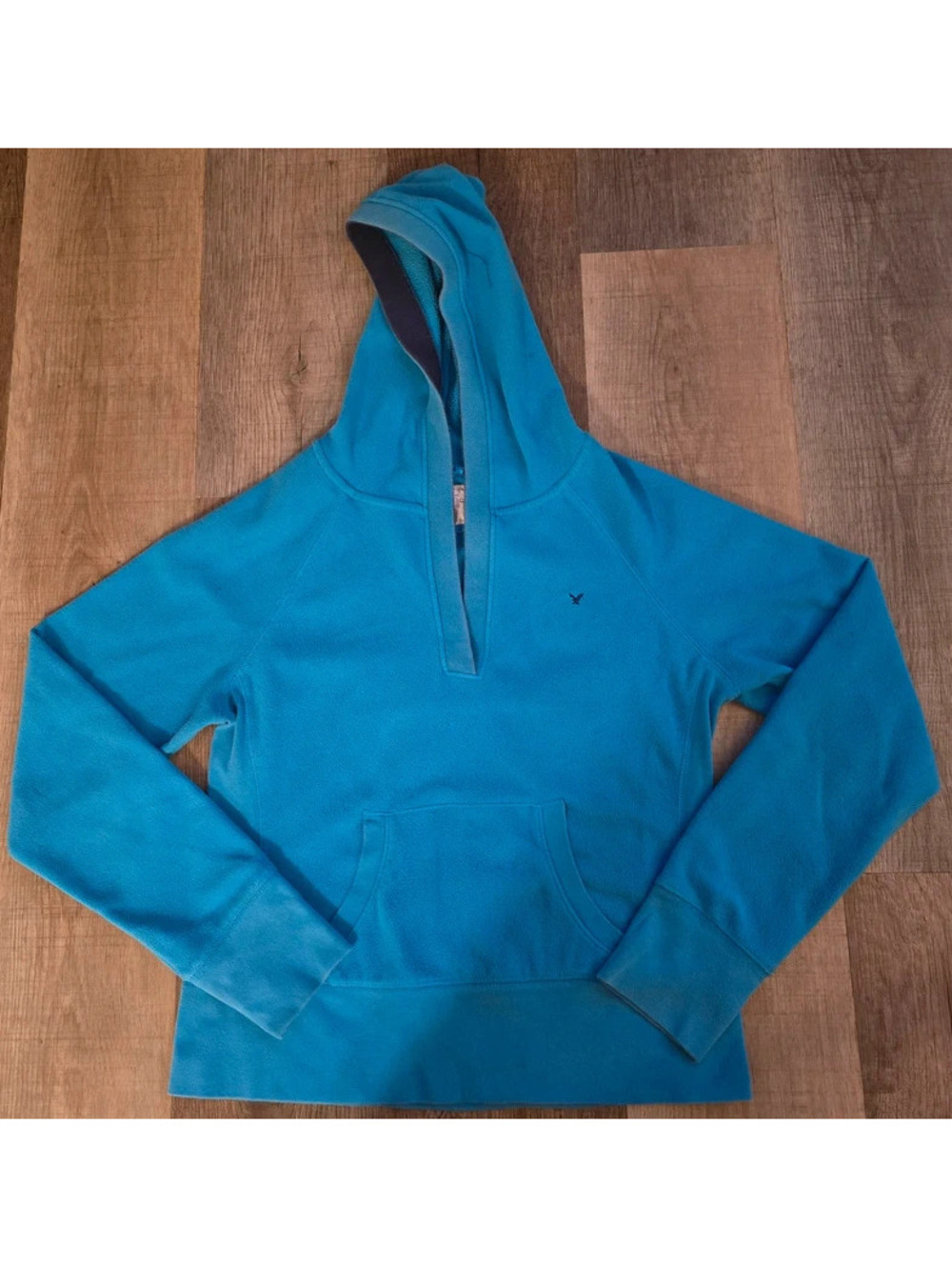 Vintage Y2K American Eagle Fleece Hoodie Pullover Womens Medium Blue Silver Tag